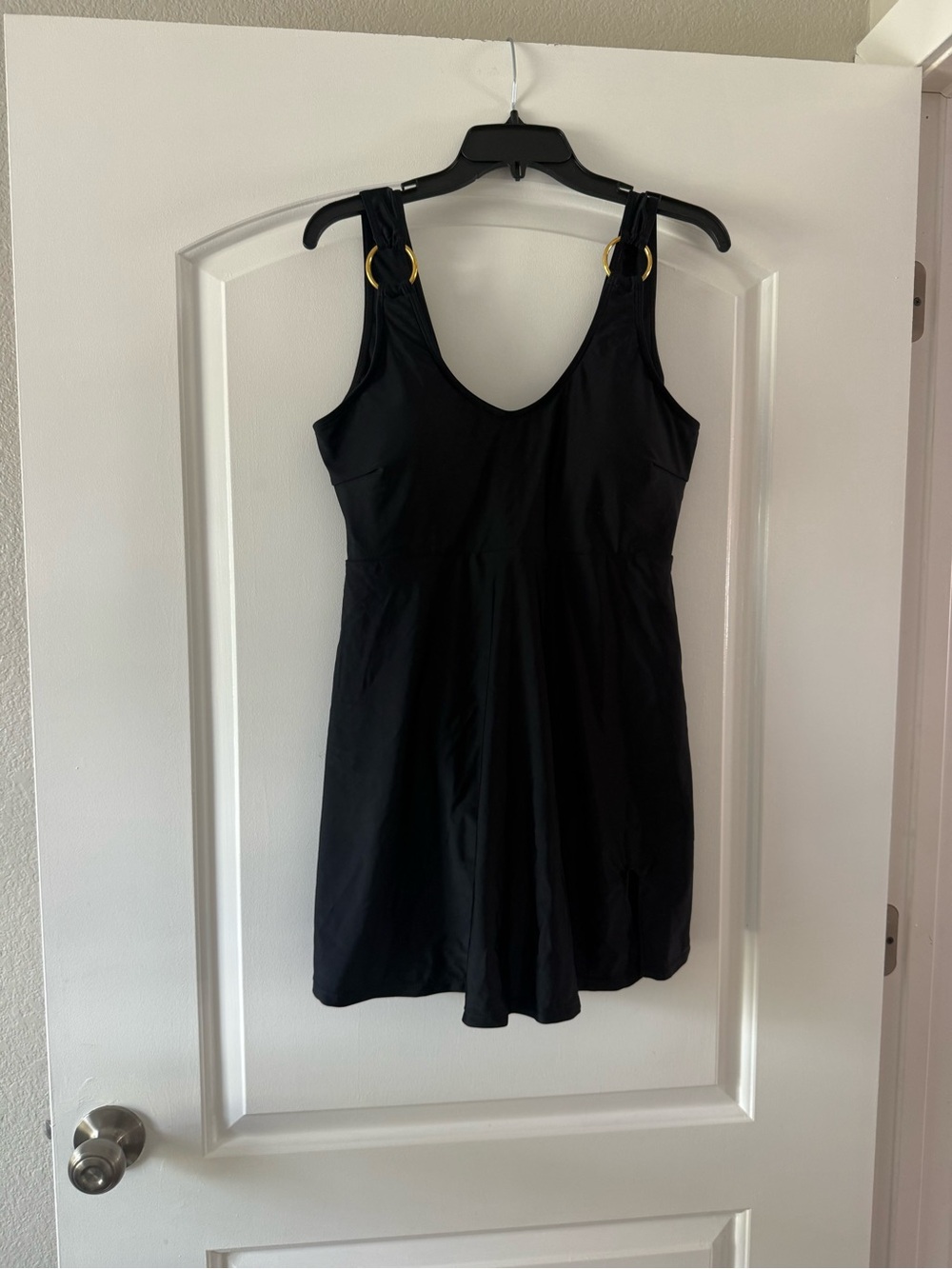 Source Unknown Black One-Piece Swim Dress with Gold Ring Detail